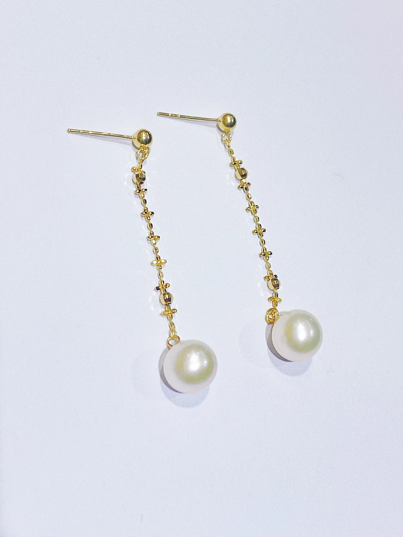 尚晶品珠宝18K金淡水珍珠仙女链流苏耳钉K黄色时尚百搭彩金AU750