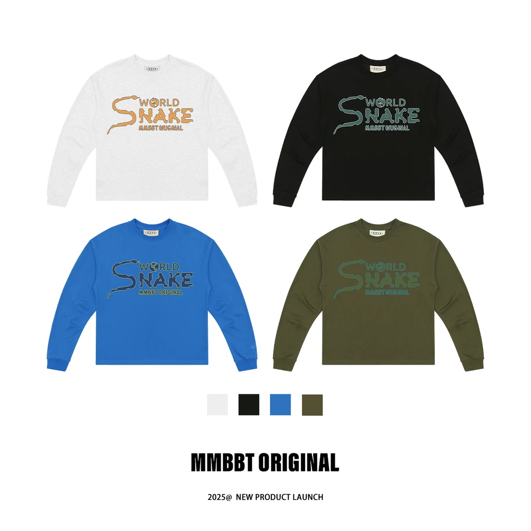 MMBBT【男女同款】美式宽松长袖英文字母印花T恤