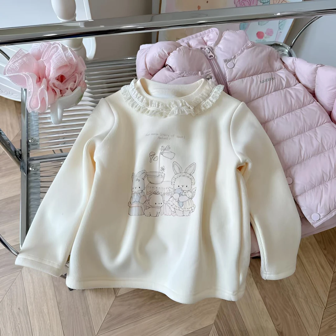 【鹿小冉】秋季女童甜美可爱花边领加绒打底衫韩版儿童长袖6032