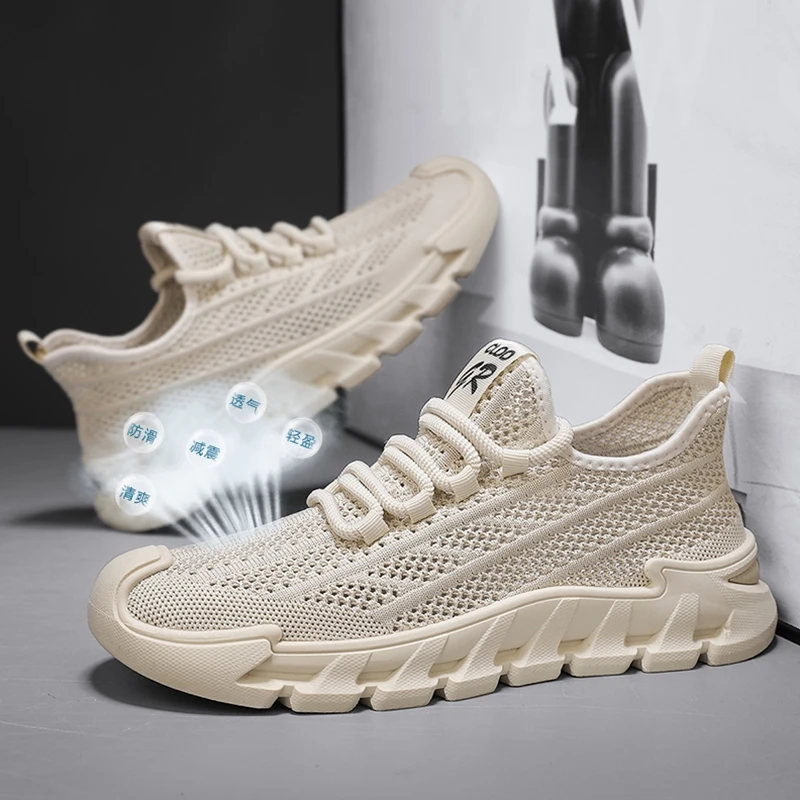 2025新款运动鞋软底防滑夏季网面飞织男士透气网鞋脚蹬休闲鞋透气