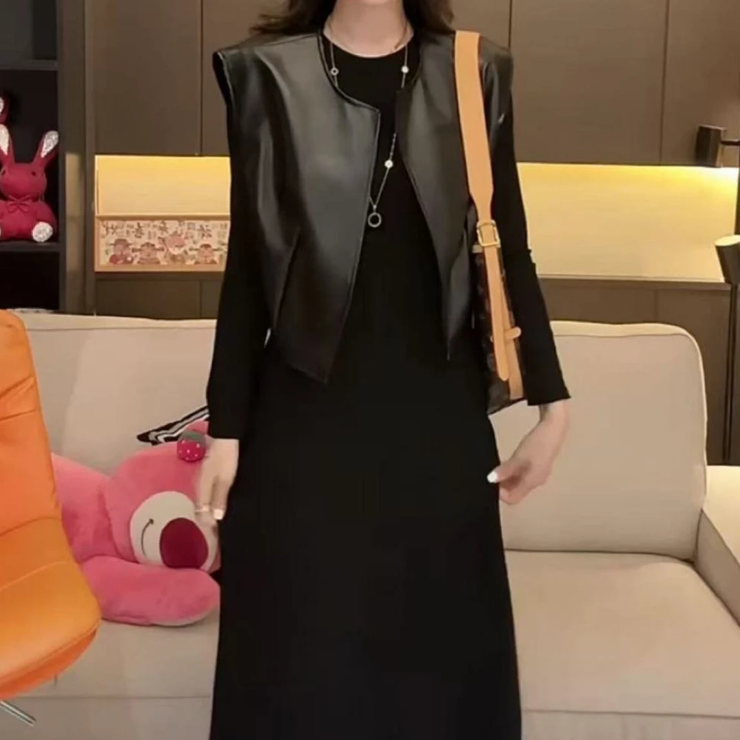 秋季新款时尚显瘦气质洋气女士宽松大码马甲裙子搭配