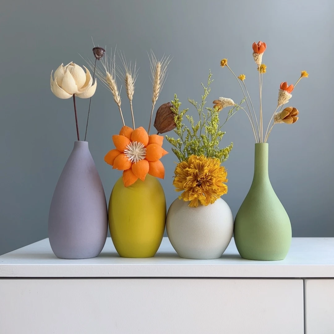 摆件陶瓷小花瓶摆件含花总高约20-30cm