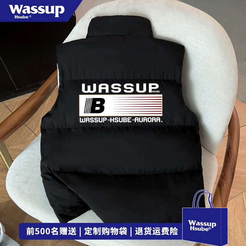 WASSUP HSUBE秋冬季情侣棉服立领马甲男女美式设计感印花坎肩外套