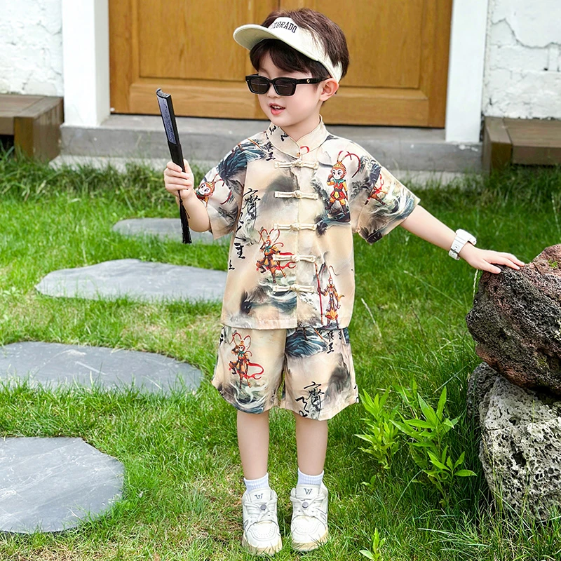 悟空儿童衣服男童夏季汉服套装2025新款儿童新中式国风男宝宝周岁