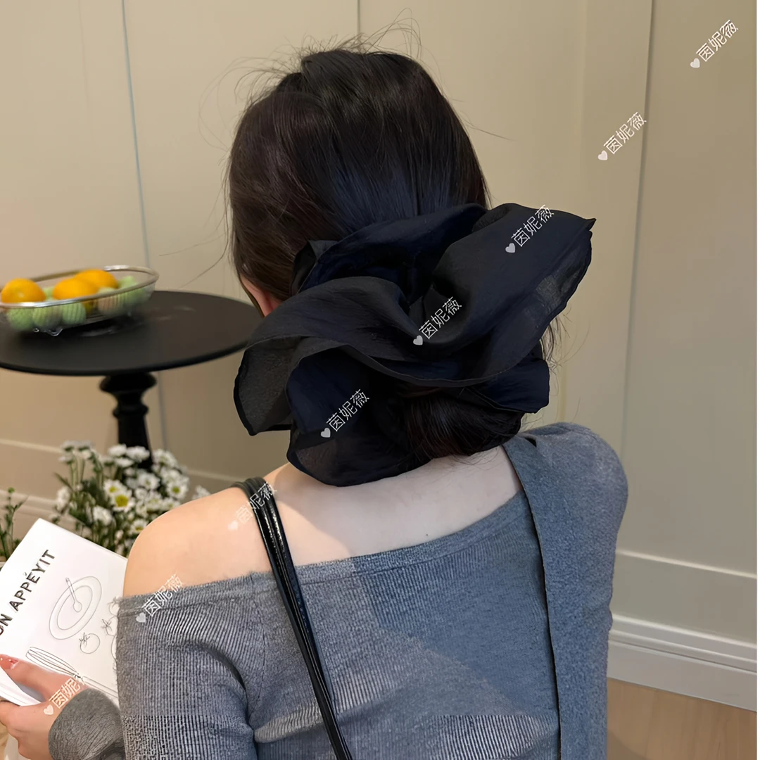 韩系超大号花朵层次感大肠发圈新款法式黑色高级感扎发发圈显脸小