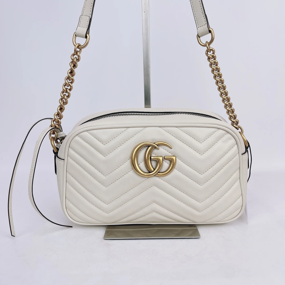 95新 GUCCI/古驰 古驰马蒙相机包底24白色 L063