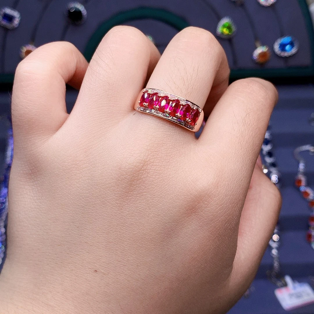 红宝石戒指银S925镶嵌