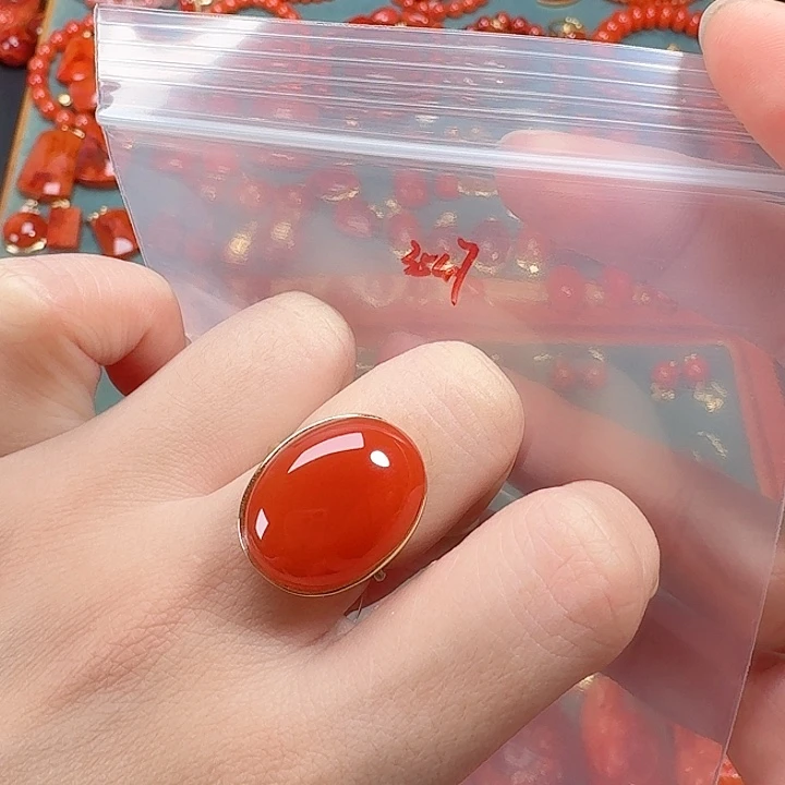 南红玛瑙银S925镶嵌戒指