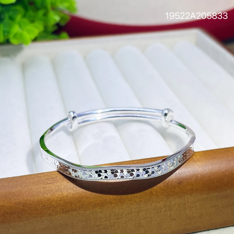 足银手镯 女实心推拉莫比乌斯碎碎冰手环气质百搭高级感精致手饰