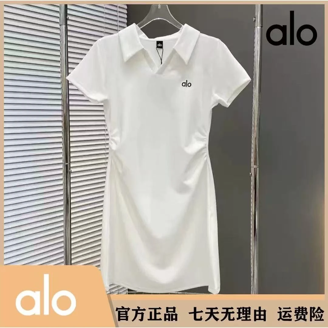 ALO女女款白色夏季刺绣运动连衣裙韩版春夏运动休闲纯色