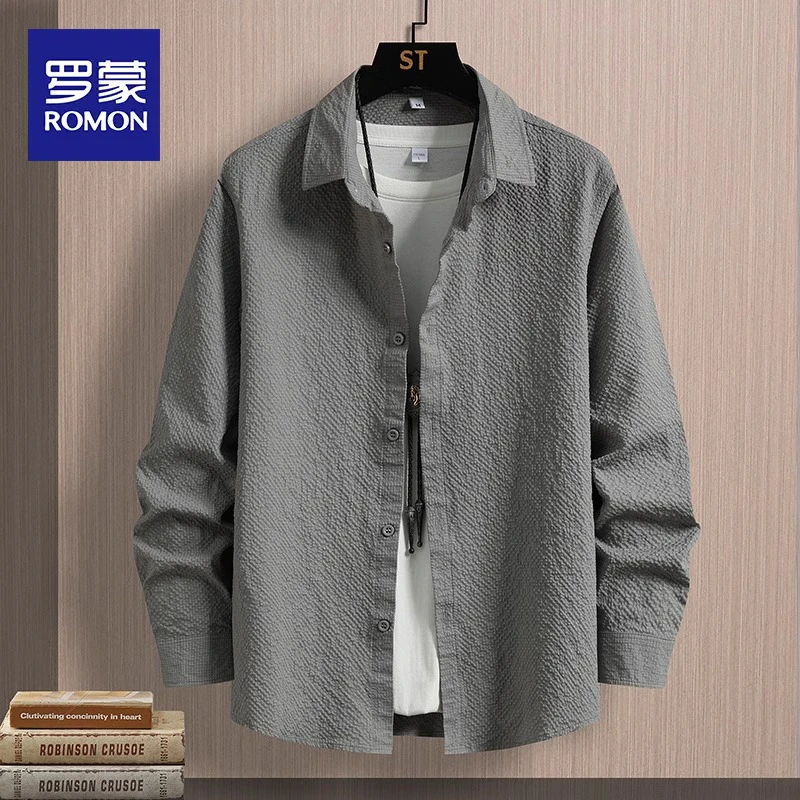 罗蒙长袖衬衫男春夏季2025新款修身免烫衬衣潮流百搭痞帅上衣外套