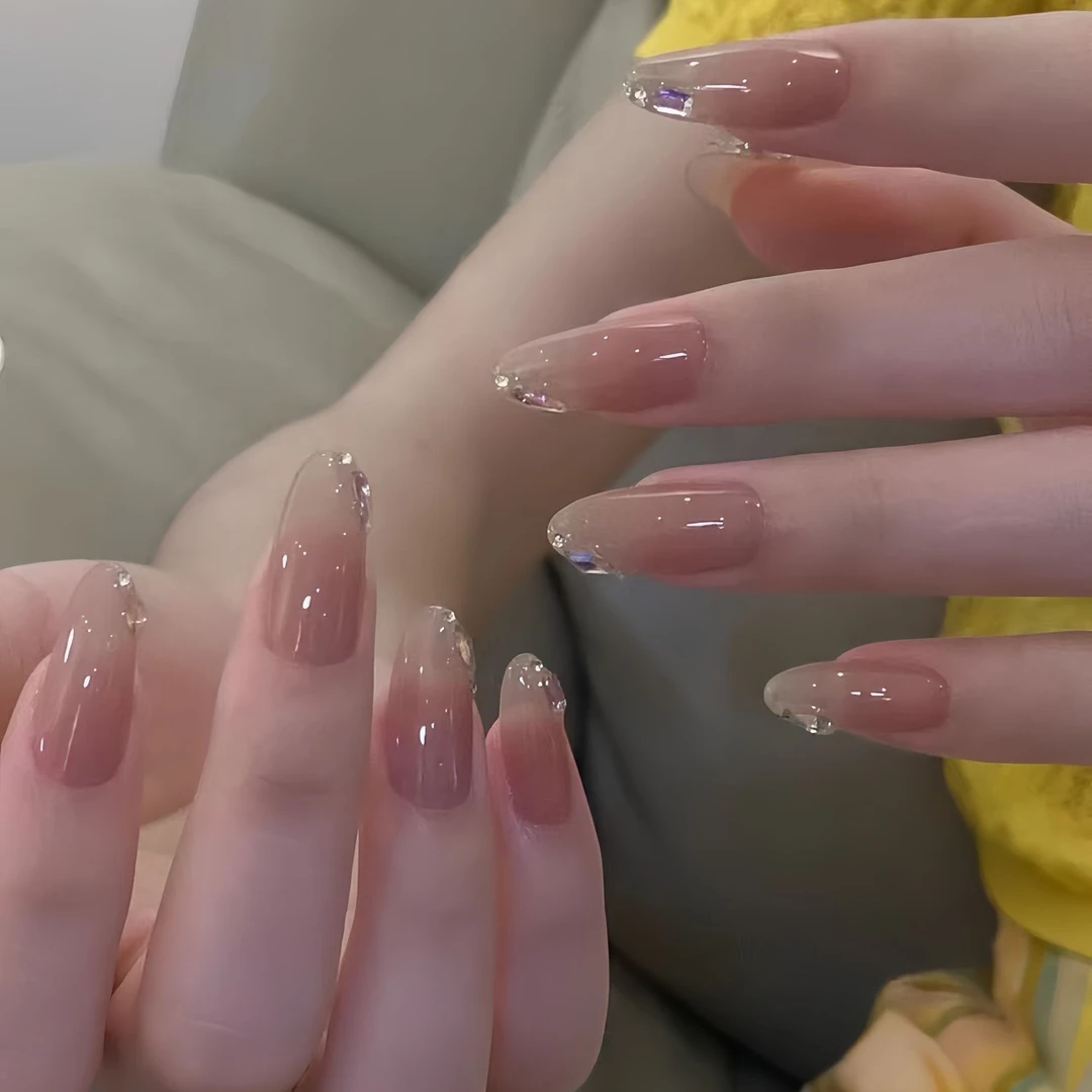 【裸色指尖碎钻】纯手工冰透裸色镶钻高级感显白气质穿戴甲美甲婚甲