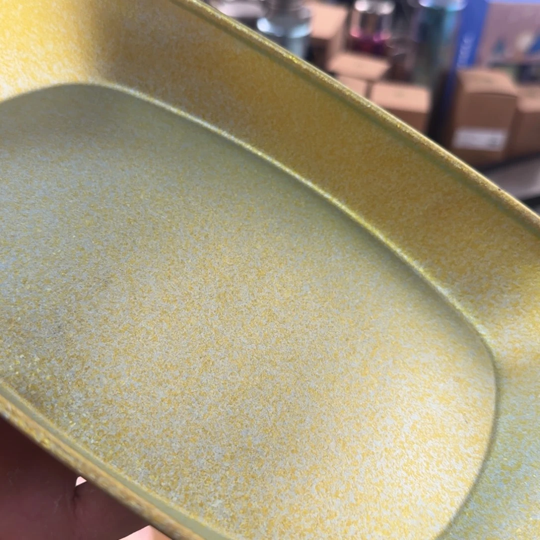 爱***饭钛一个金色鱼盘微瑕