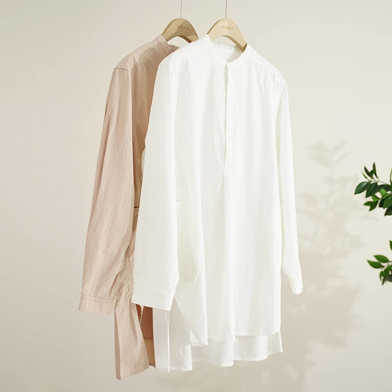 芬兰订单细格暗纹半开襟中长款女士衬衫（250070）2355