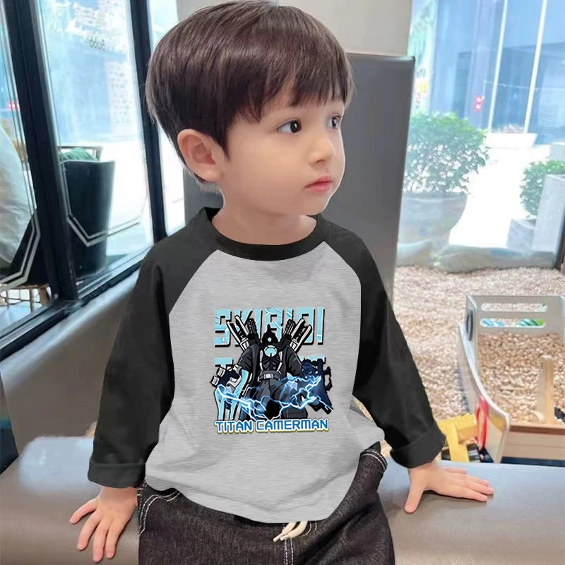 纯棉儿童插肩T恤打底男童圆领帅气长袖春秋季时髦男宝宝休闲上衣