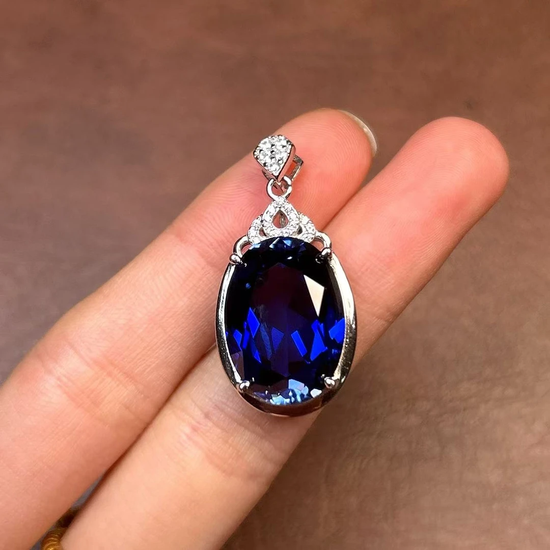 阿鲁沙-典藏高奢培育蓝宝石-精工925镀金吊坠483