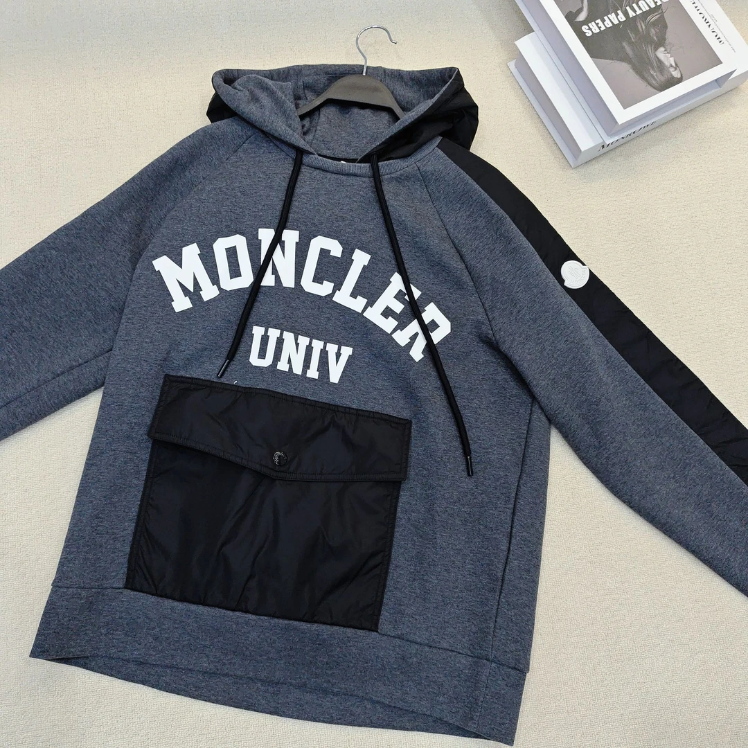 99新 MONCLER Logo印花连帽长袖卫衣 男款 灰色 尺码L/F1600124