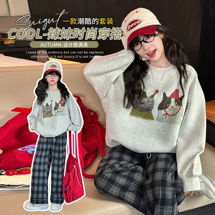 女童卫衣春秋装2025新款网红儿童卡通套头打底衫时髦大童秋季上衣