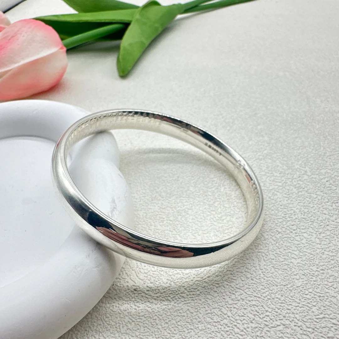 足银手镯  足银999.9手镯 闭口 简约精美时尚百搭实心素款银镯子