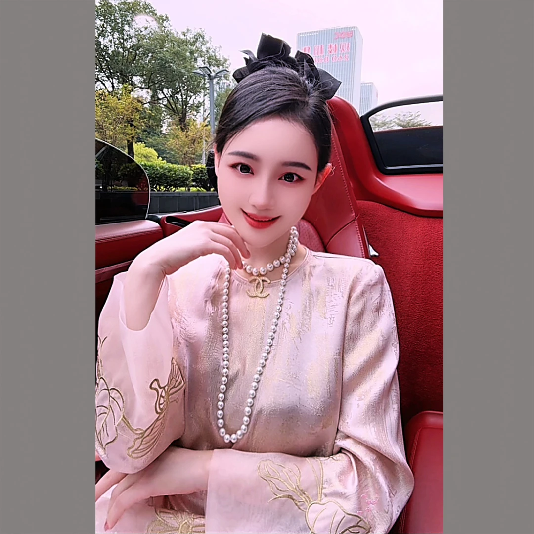 【可儿•高定】高端新中式设计师款织金桑蚕丝拼凉纱上衣BD-98111粉