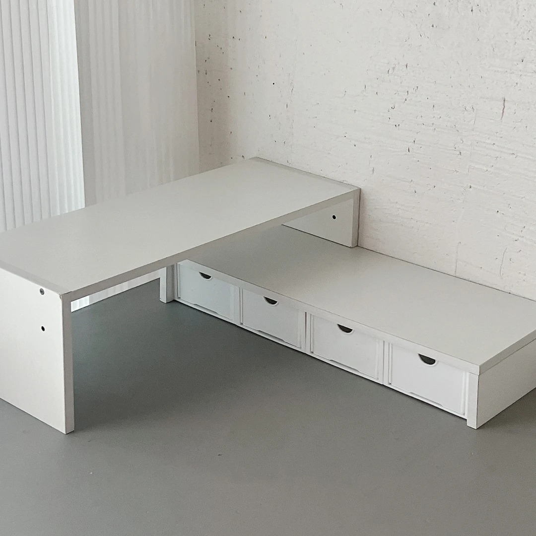 【转角书桌布置】简约桌面带抽屉收纳盒置物架防尘双层储物学生宿舍