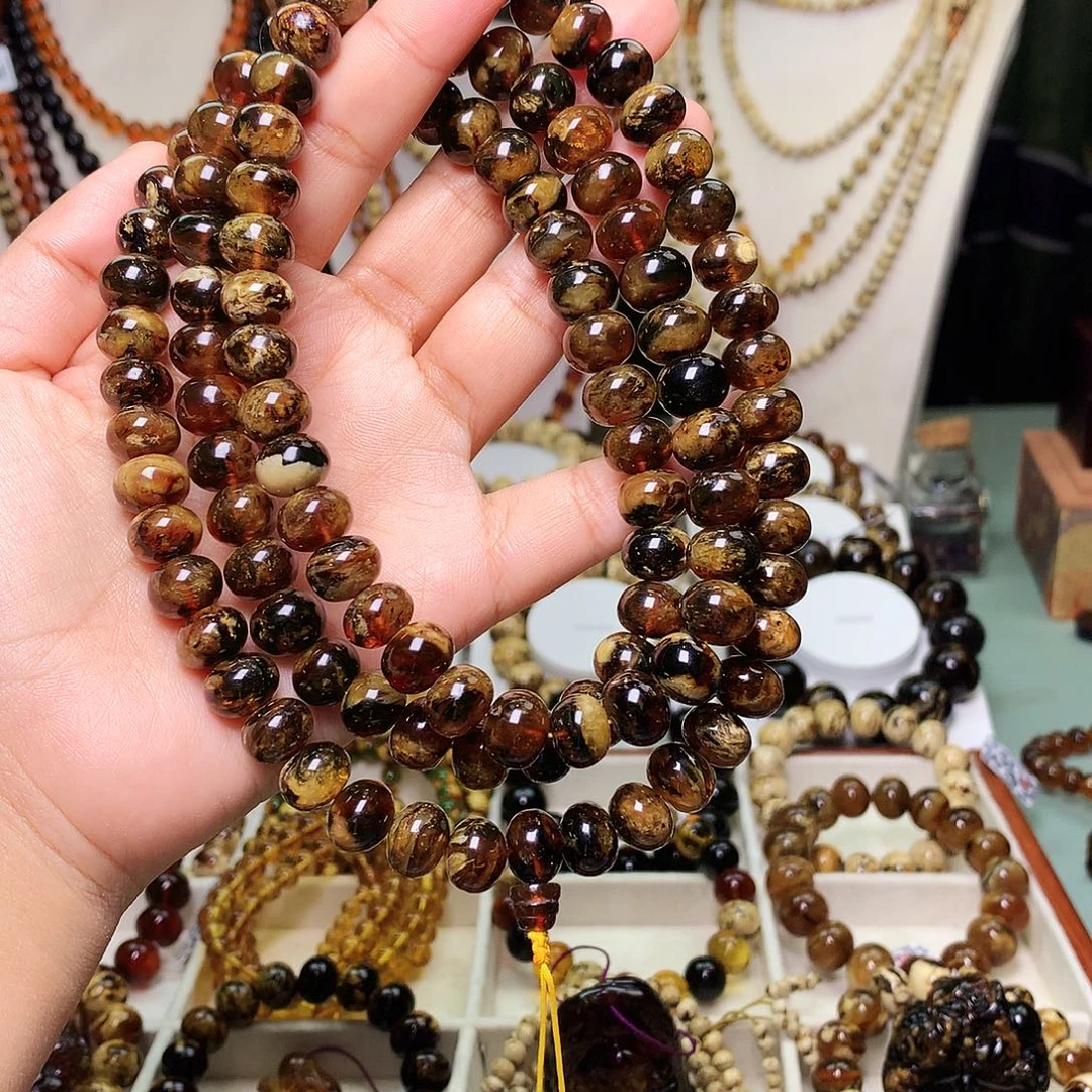 琥珀未镶嵌裸石黑花蜡11-479