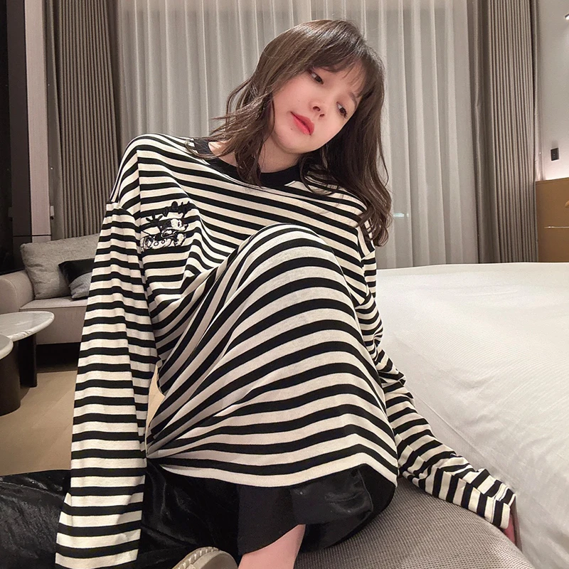 BETTER JOELAY-【寂寞清秋】百搭长袖T恤休闲经典条纹宽松KH1779