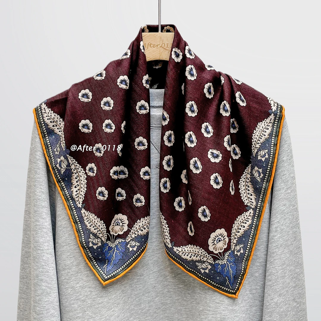 After 深蓝佩斯利 老风真丝羊毛围巾女秋冬季丝毛丝巾高级感