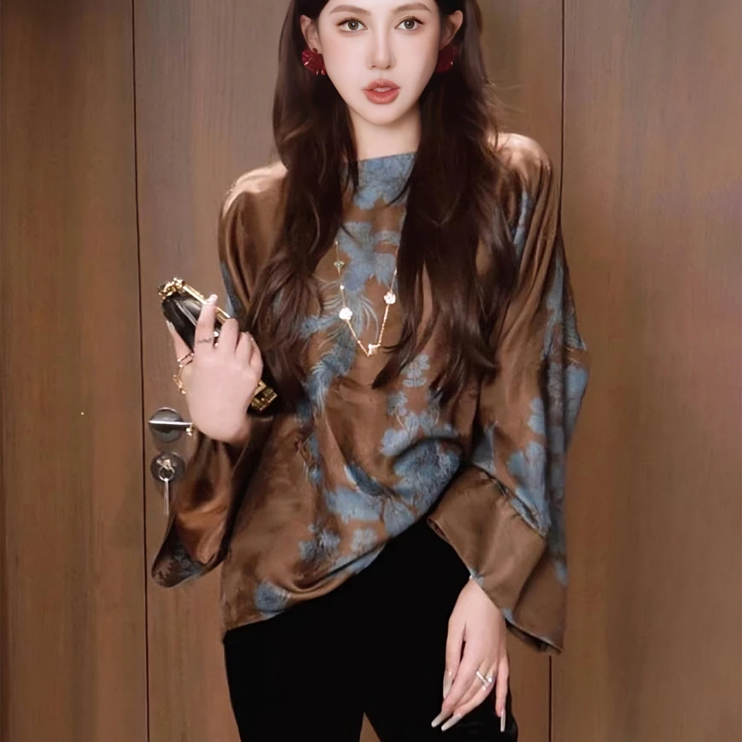 2025秋季新中式国风斜襟衬衫女时尚气质复古百搭网红宽松上衣女潮