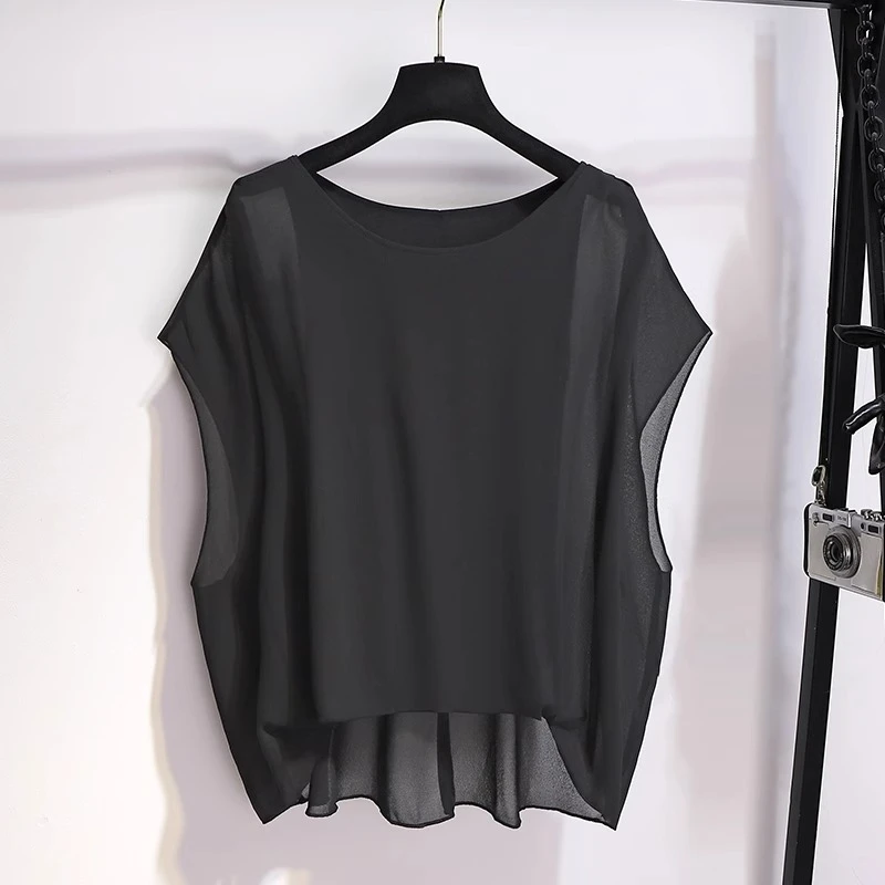 黑色雪纺上衣轻奢高级感女夏2025新款短袖衬衫独特漂亮别致雪纺衫