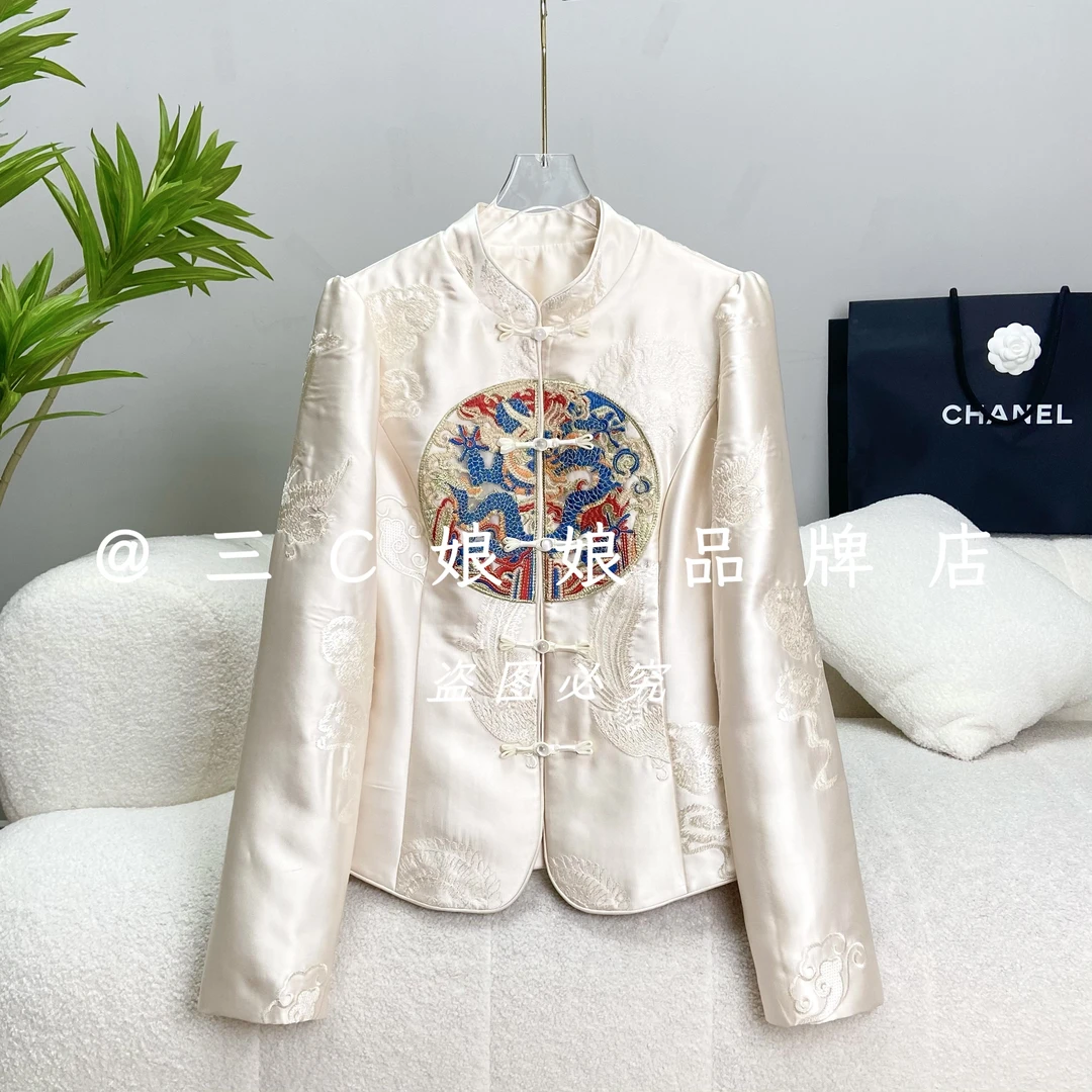 三C娘娘29238【步步高升】新中式国风重工刺绣时尚立领盘扣上衣