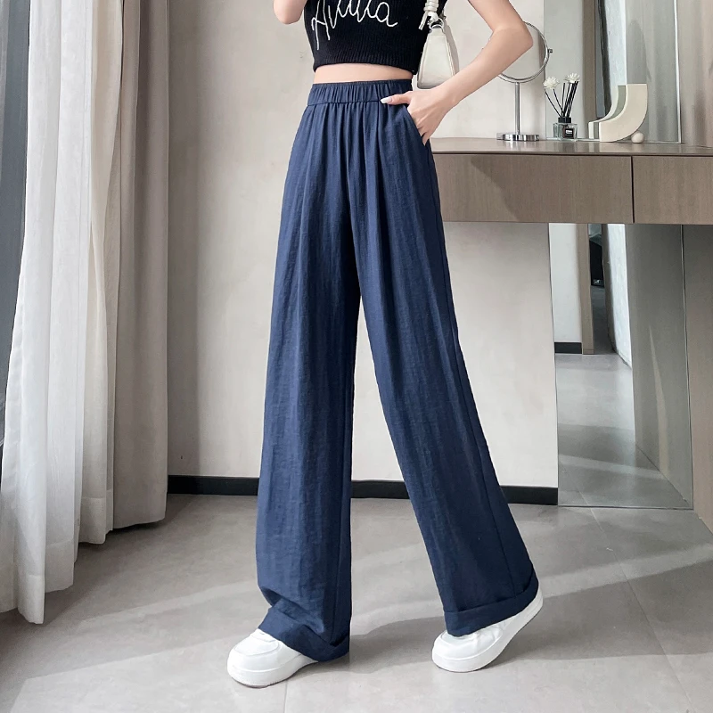 冰丝亚麻阔腿裤女裤女夏季薄款新款高腰垂感山本直筒休闲防晒裤子