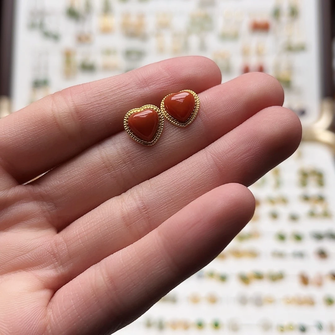 银S925镀金镶嵌和田玉耳钉