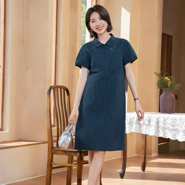 Yun/韫2025夏季新款格纹显瘦连衣裙B251515718 M
