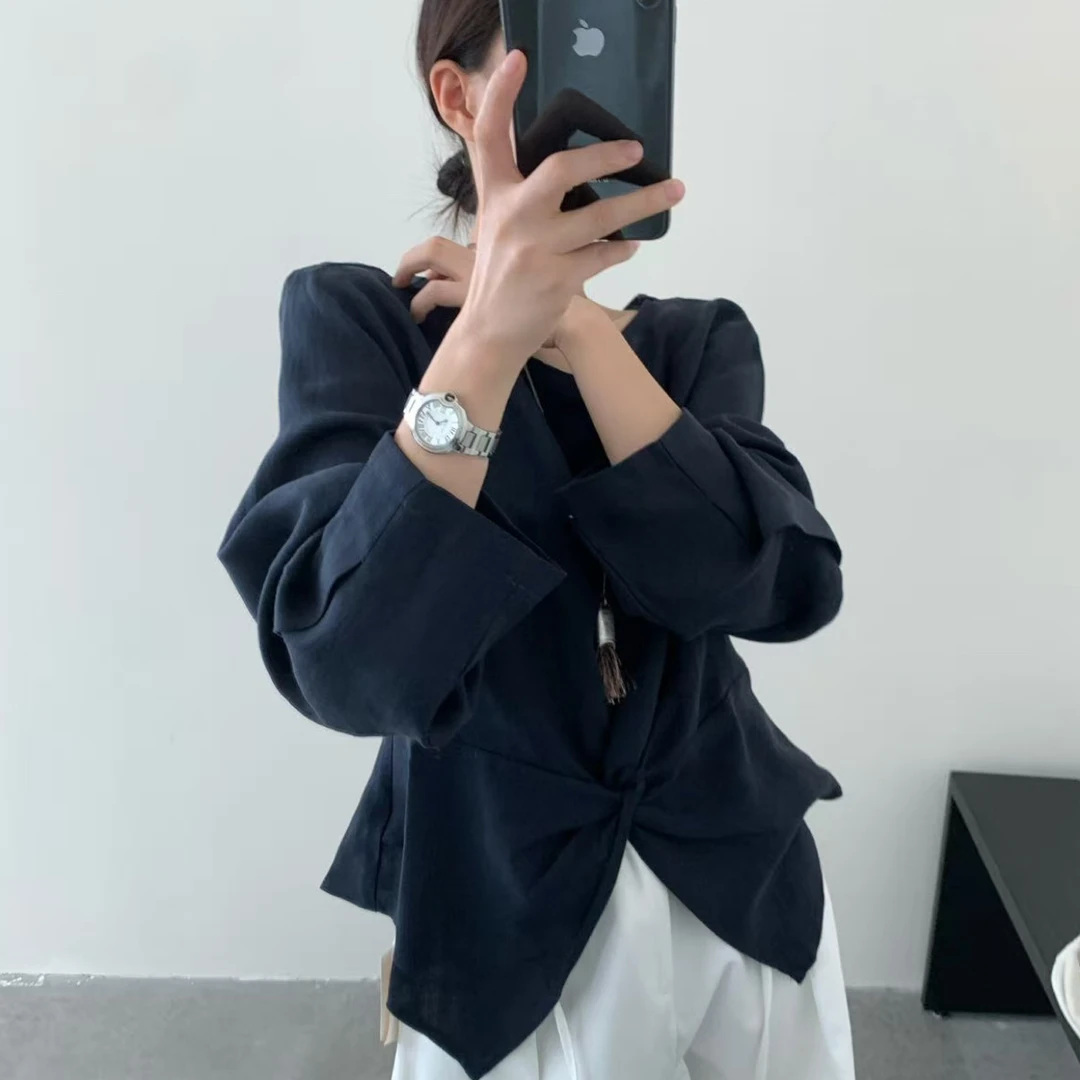 恩熙·韩系新款显瘦收腰设计感长袖上衣小衫5A3170