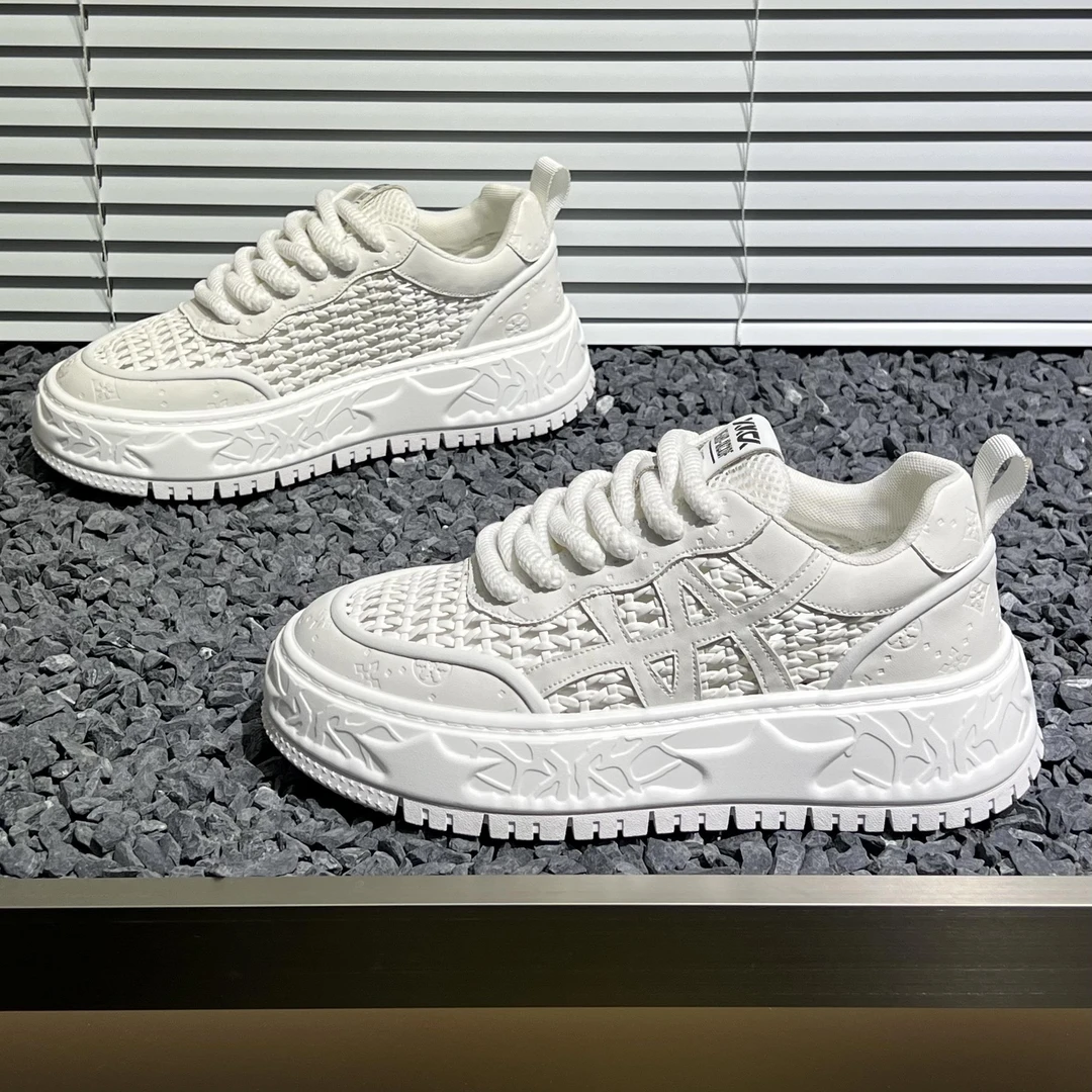 夏季男鞋2025新款编织网面透气休闲板鞋软底轻便时尚运动休闲男鞋