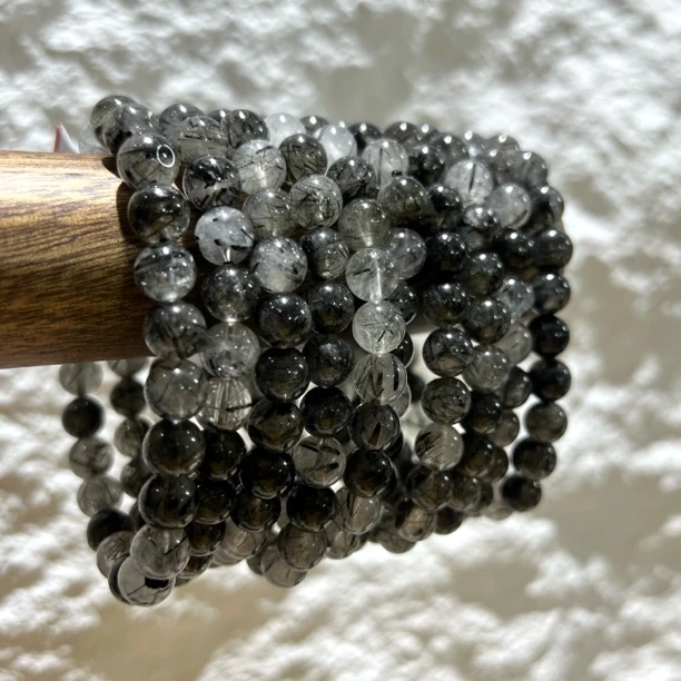 【晶澜月】U034天然水晶 黑发晶单圈手串7-8mm多样性发其一