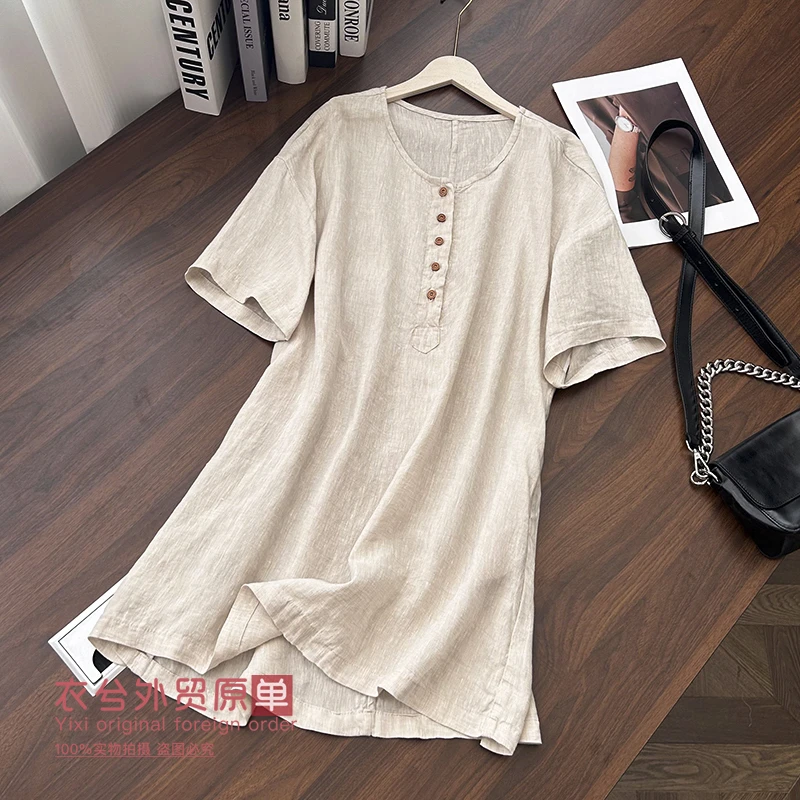 （衣兮汉麻禅意衬衣）88176夏季中国风五粒扣半开襟复古圆领上衣G
