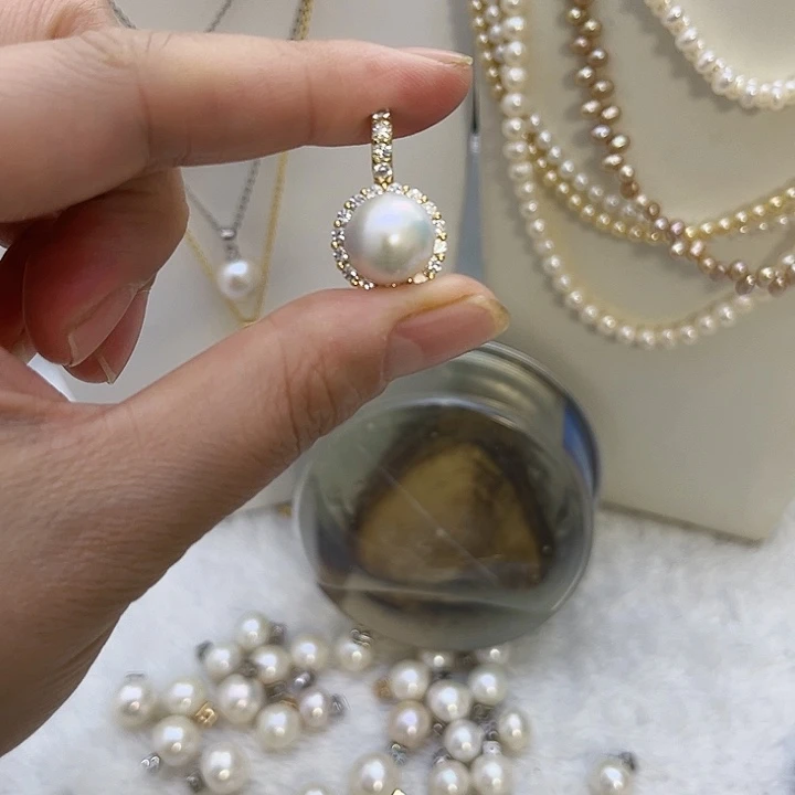 合金白珠金色太阳花万能扣吊坠淡水珍珠
