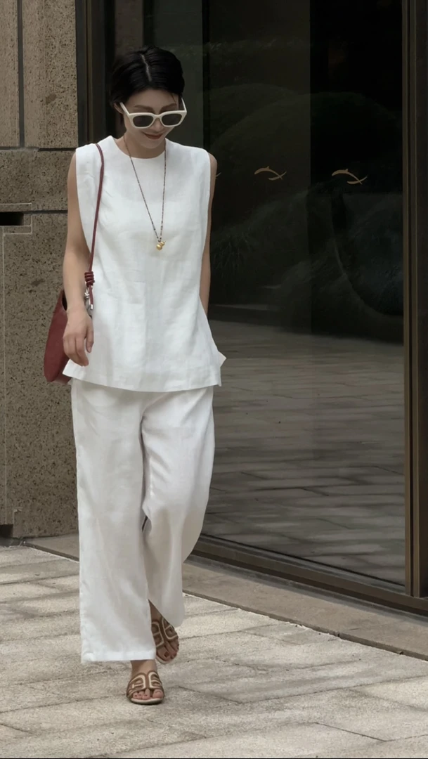 TAOYUNYI【几往】重磅裁剪100%亚麻套装上衣＋九分裤MX52TZ826