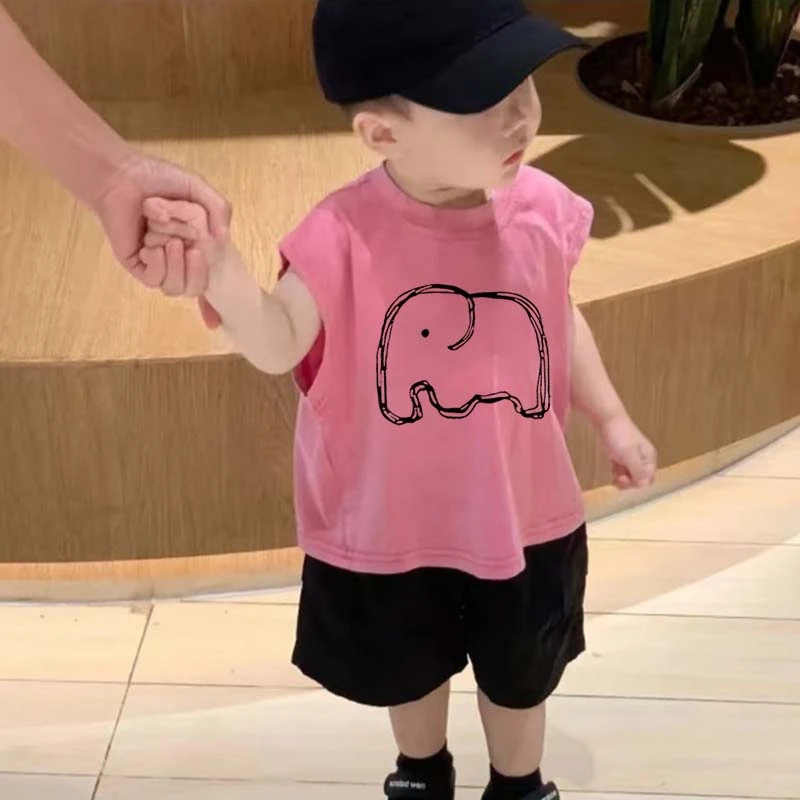 儿童无袖t恤夏季男女童纯棉小背心男童宝宝洋气卡通印花韩版上衣T