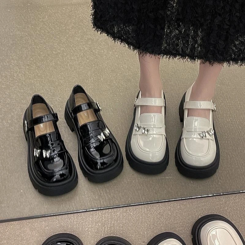 甜酷日系蝴蝶结jk小皮鞋女2025新款百搭水钻气质温柔风玛丽珍单鞋