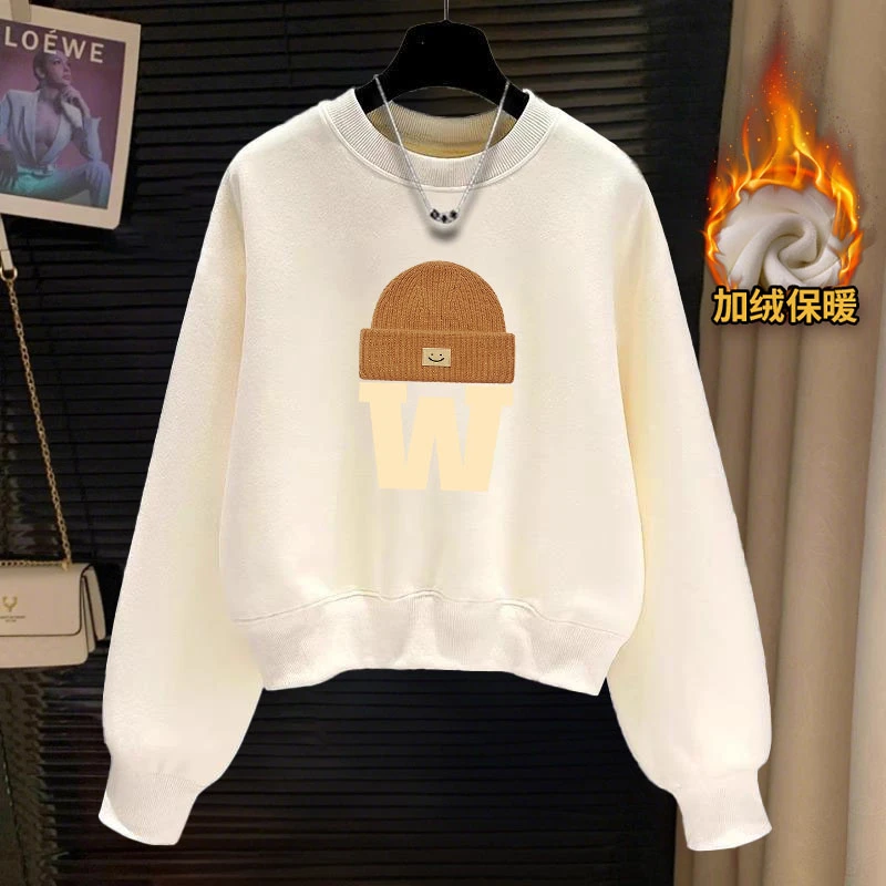 春秋冬2025新款加绒加厚小个子显瘦短款卫衣女士洋气华棉圆领外套