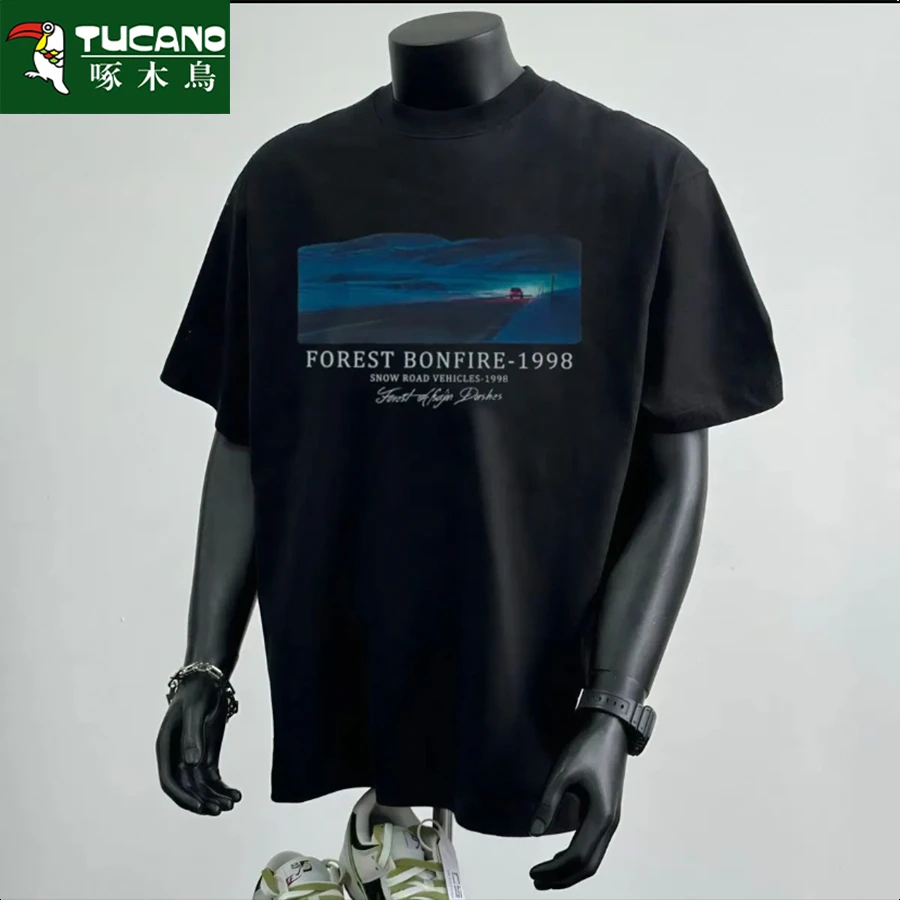 啄木鸟夏季日常休闲半袖百搭纯棉T恤圆领免烫网红潮流ins印花短袖