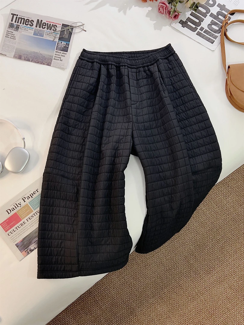 【女王洛克】韩版简约洋气加绒格纹阔腿裤冬款休闲百搭裤子LK82777
