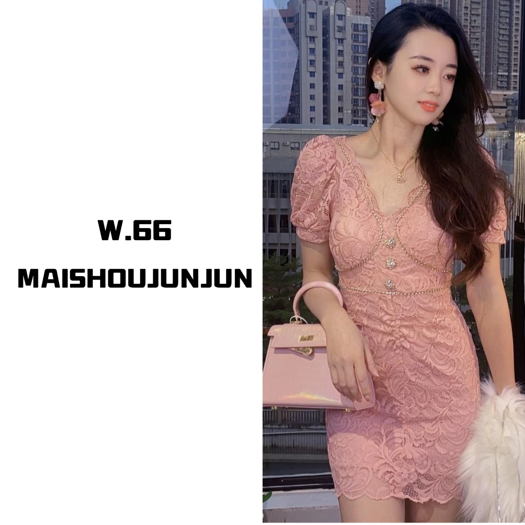 设计师款蕾丝气质短袖时尚轻奢连衣裙90904