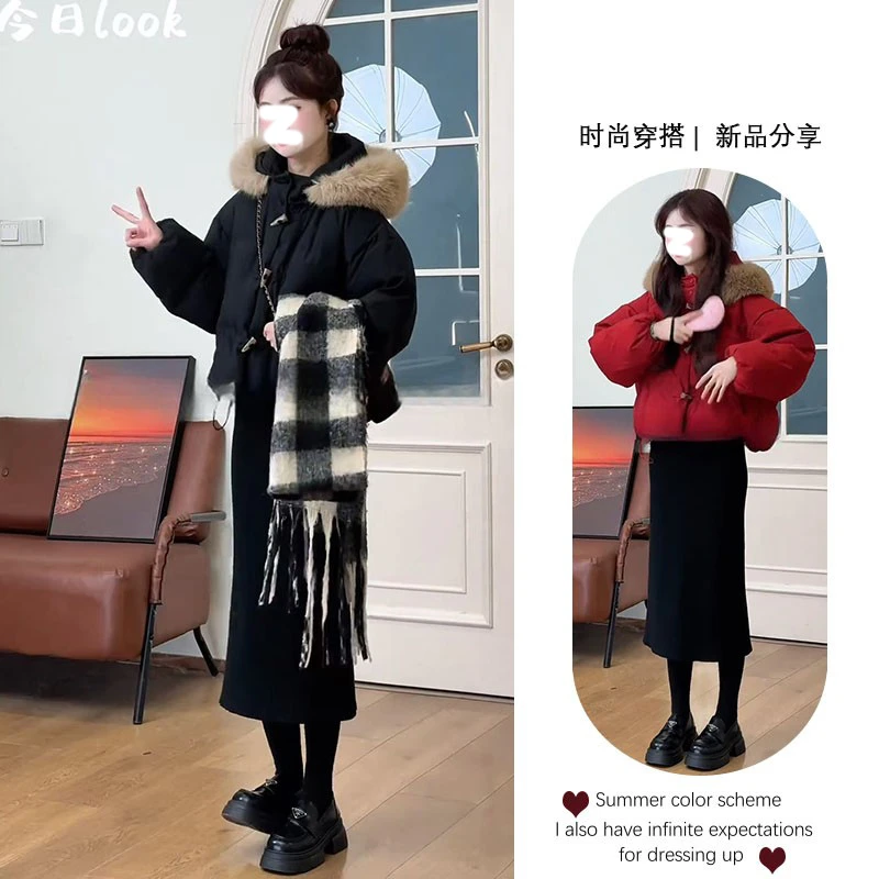 美式复古毛领连帽棉服女冬季小个子宽松百搭保暖面包服棉袄厚外套