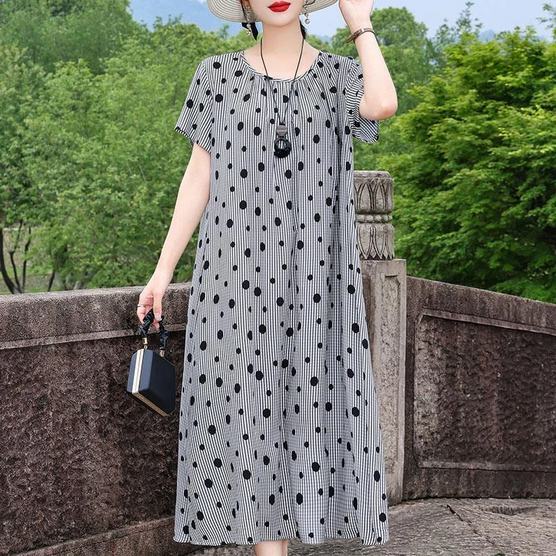 2025新款棉绸连衣裙女夏季大码中老年妈妈装气质优雅高端短袖裙子