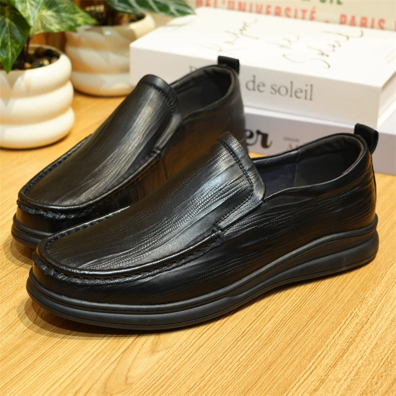 品牌撤柜男士一脚蹬真皮软底皮鞋男百搭休闲肌理感乐福鞋7X006