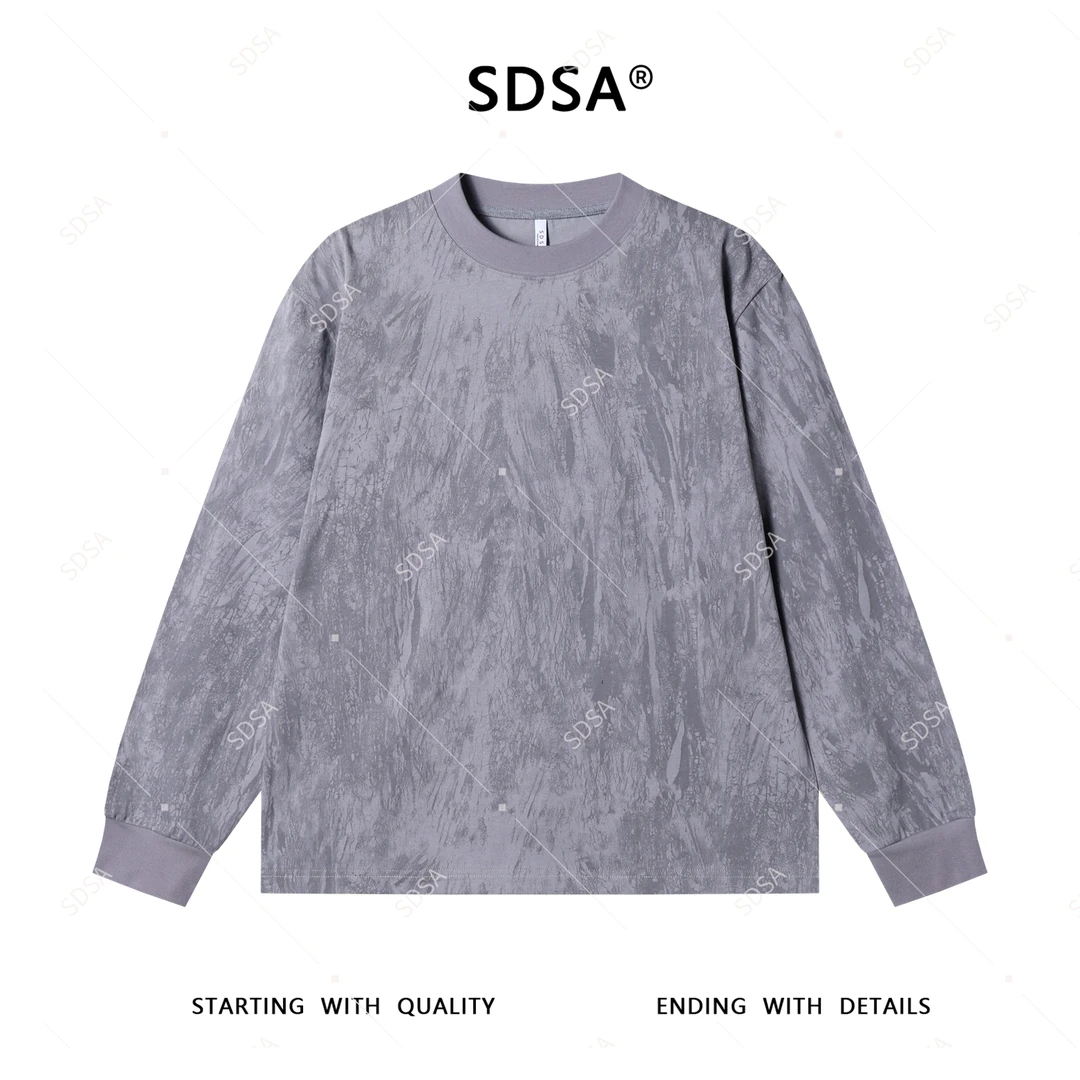 SDSA男士2025新款轻奢痞帅男装撞色简约圆领长袖T恤潮流休闲百搭